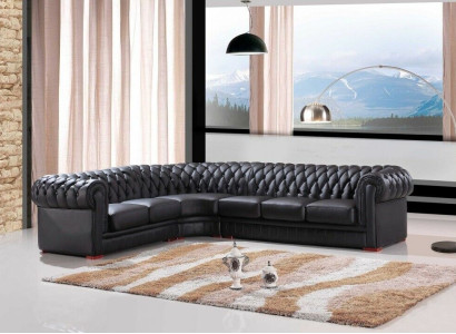 Chesterfield Corner sofa Corner sofa Designer Sofa Black Couch 100% Leather Immediately